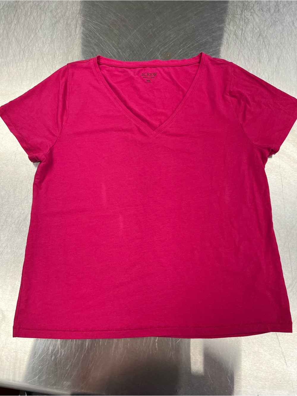 J. Crew Hot Pink V-Neck Short Sleeve Stretch Linen Tee Women’s XXL